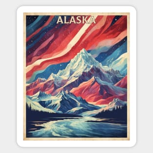 Alaska United States Starry Night Aurora Boreal Vintage Poster Tourism Sticker